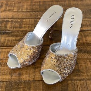 👠 Guess heels sequin gold silver size 9